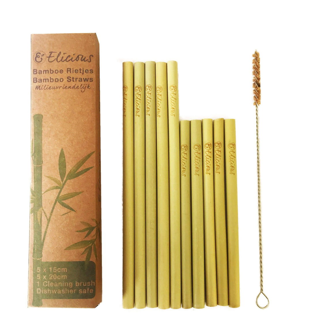 Duurzame bamboe rietjes set van 10 met borsteltje -Elicious